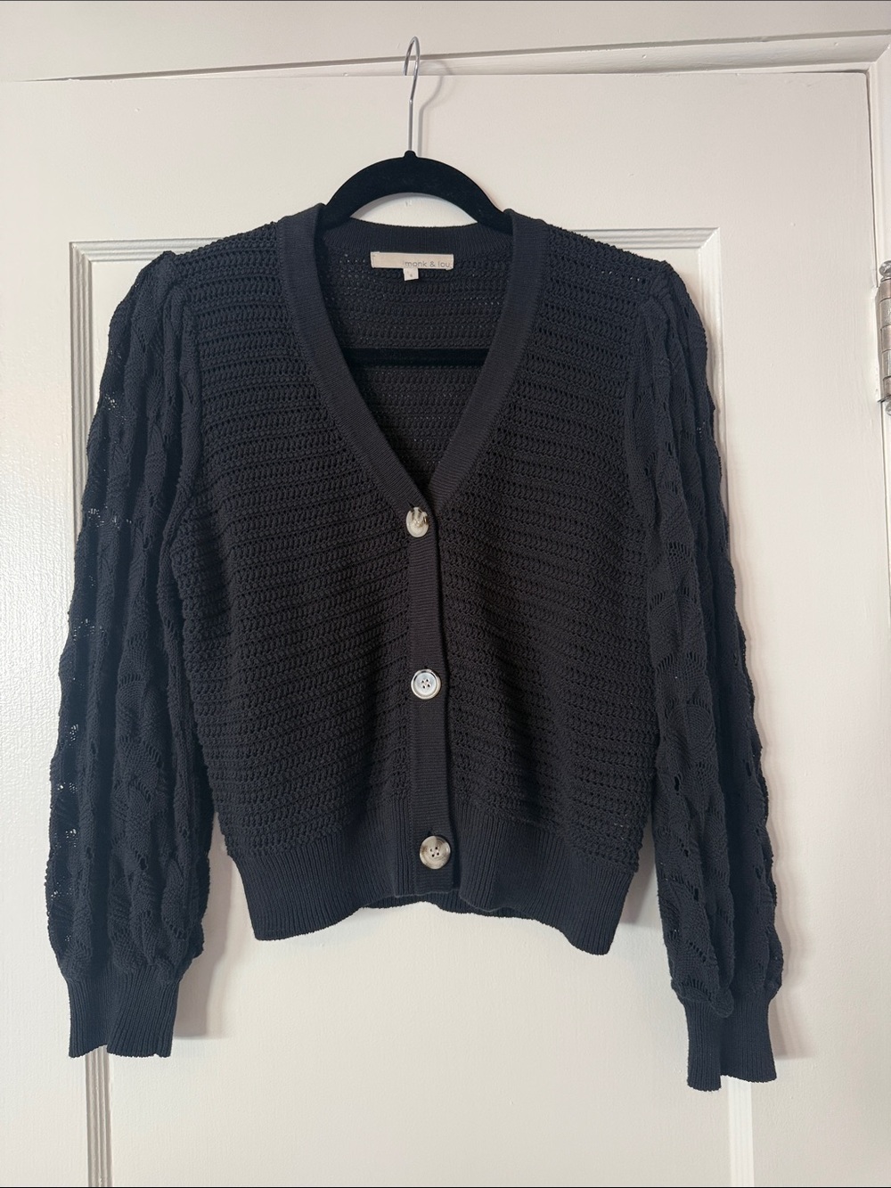 Plenty monk&lou Black Women’s Knit Button-Front Cardigan Sweater
